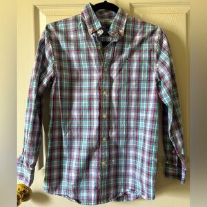 Vineyard Vines Boys Plaid Performance Whale Button Down Shirt‎ Size Med (12-14)